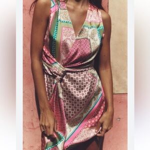 Zara Patchwork Print Pink and Green Mini Dress